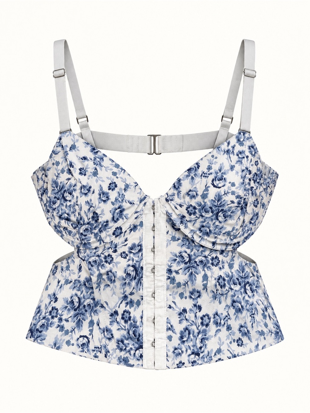 Garage Blue & White Floral Cutout Bustier Crop Top – Small